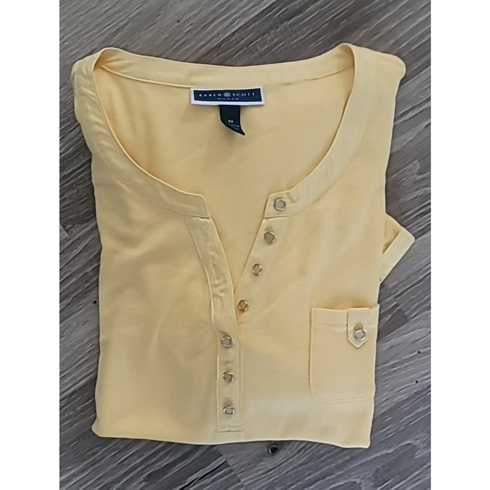 NWOT Karen Scott Yellow V~Neck 3/4 Sleeve Cotton Polo Shirt Size 3X